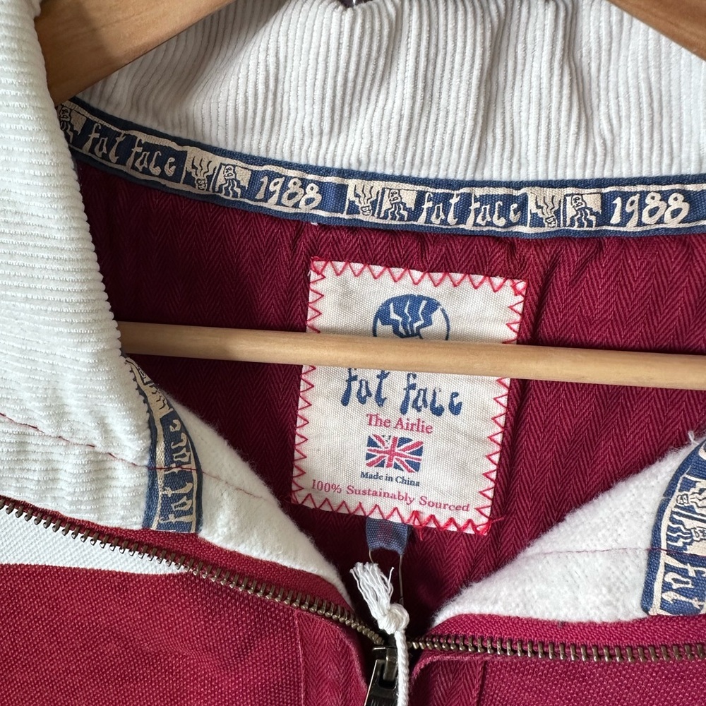 Fat Face Airlie Red White Stripe Americana Rugby Pullover Quarter Zip Men’s M - Picture 2 of 7